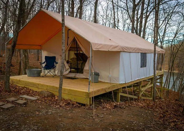 Secluded Luxury Camping Tent On Otter Lake Near Girard, Illinois